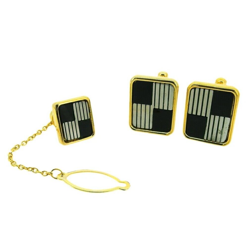 Hickok Cufflink 2 Item Set Silver & Gold Bracket Authentic USED